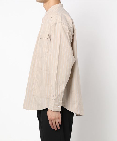 BACK NUMBER（バックナンバー）の「【BACK NUMBER】ビッグシルエットバンドカラーシャツ（シャツ/ブラウス・メンズ・ホワイト×カーキブラウン/ブルー・XL/M/L）」の4枚目の写真