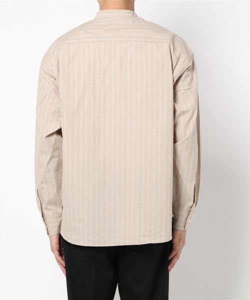 BACK NUMBER（バックナンバー）の「【BACK NUMBER】ビッグシルエットバンドカラーシャツ（シャツ/ブラウス・メンズ・ホワイト×カーキブラウン/ブルー・XL/M/L）」の3枚目の写真