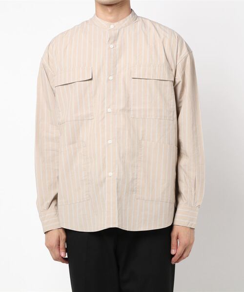 BACK NUMBER（バックナンバー）の「【BACK NUMBER】ビッグシルエットバンドカラーシャツ（シャツ/ブラウス・メンズ・ホワイト×カーキブラウン/ブルー・XL/M/L）」の2枚目の写真