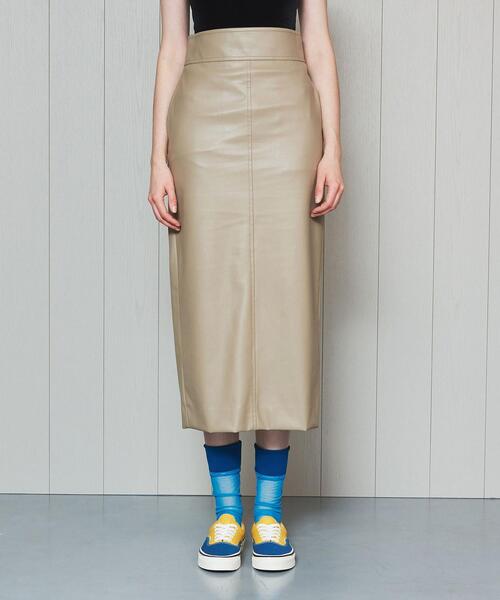H　BEAUTY&YOUTH UNITED ARROWS（エイチビューティーアンドユースユナイテッドアローズ）の「＜H＞FAKE LEATHER TIGHT SKIRT/スカート（スカート・レディース・ベージュ/ブラック・MEDIUM/SMALL）」の4枚目の写真