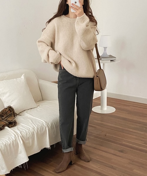Girly Doll(ガーリードール)の「ニュアンスカラーゆったりニット(ニット/セーター・レディース・ベージュ/ピンク/ブルー/グリーン・FREE)」の5枚目の写真