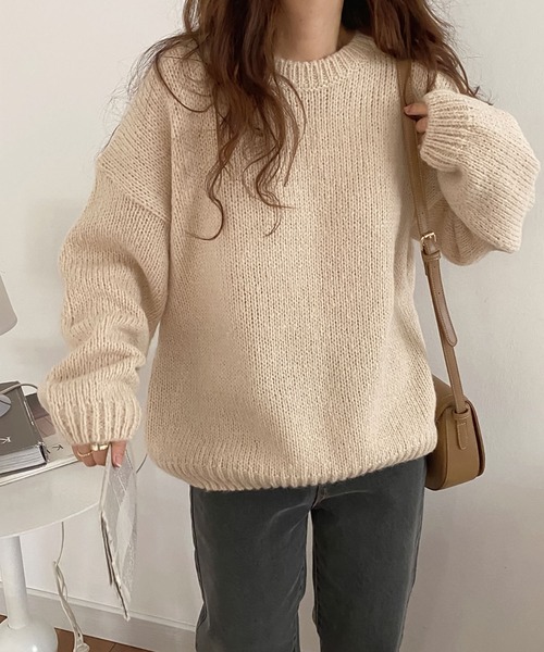 Girly Doll(ガーリードール)の「ニュアンスカラーゆったりニット(ニット/セーター・レディース・ベージュ/ピンク/ブルー/グリーン・FREE)」の6枚目の写真