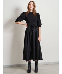 ELENDEEK | フィット&フレアニットミックスハーフスリーブワンピース(ワンピース)