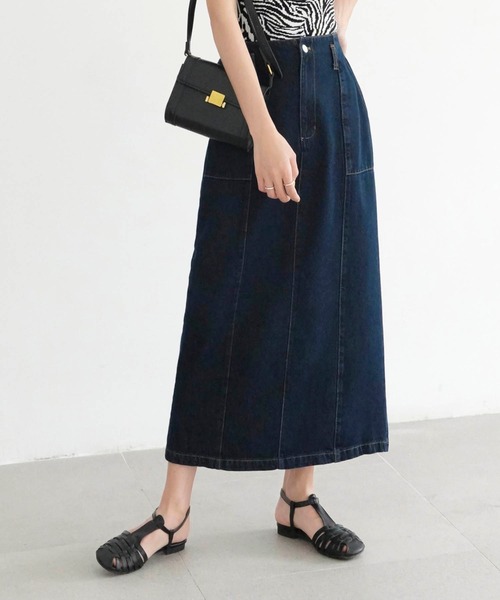 Mayree（メイリー）の「【Mayree】ヘビーツイル＆デニムロングタイトスカート 2021SS（デニムスカート・レディース・ブラック/ブルー/サンドベージュ/インディゴブルー/アイボリー・FREE）」の4枚目の写真