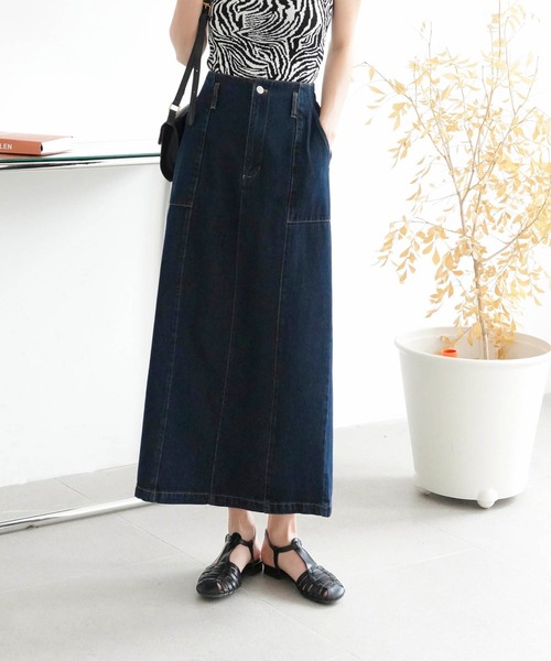 Mayree（メイリー）の「【Mayree】ヘビーツイル＆デニムロングタイトスカート 2021SS（デニムスカート・レディース・ブラック/ブルー/サンドベージュ/インディゴブルー/アイボリー・FREE）」の11枚目の写真