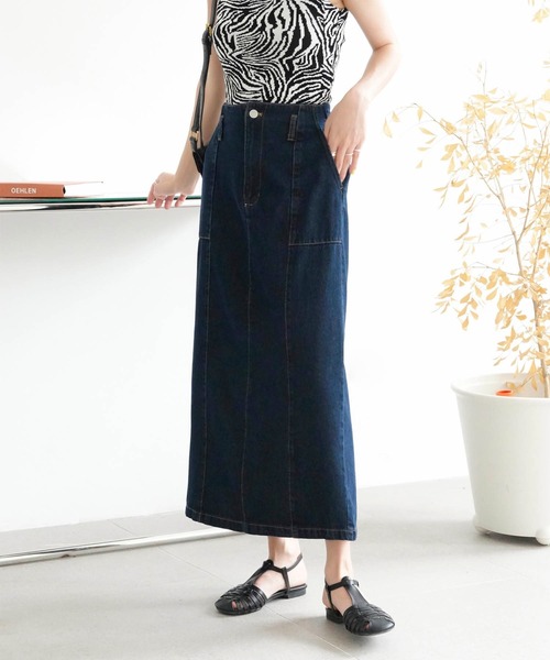 Mayree（メイリー）の「【Mayree】ヘビーツイル＆デニムロングタイトスカート 2021SS（デニムスカート・レディース・ブラック/ブルー/サンドベージュ/インディゴブルー/アイボリー・FREE）」の12枚目の写真