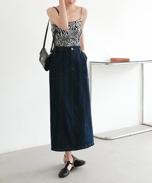 Mayree（メイリー）の「【Mayree】ヘビーツイル＆デニムロングタイトスカート 2021SS（デニムスカート・レディース・ブラック/ブルー/サンドベージュ/インディゴブルー/アイボリー・FREE）」の16枚目の写真