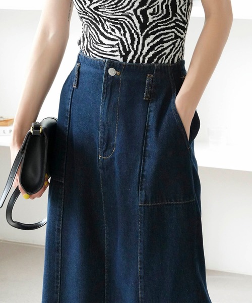 Mayree（メイリー）の「【Mayree】ヘビーツイル＆デニムロングタイトスカート 2021SS（デニムスカート・レディース・ブラック/ブルー/サンドベージュ/インディゴブルー/アイボリー・FREE）」の17枚目の写真