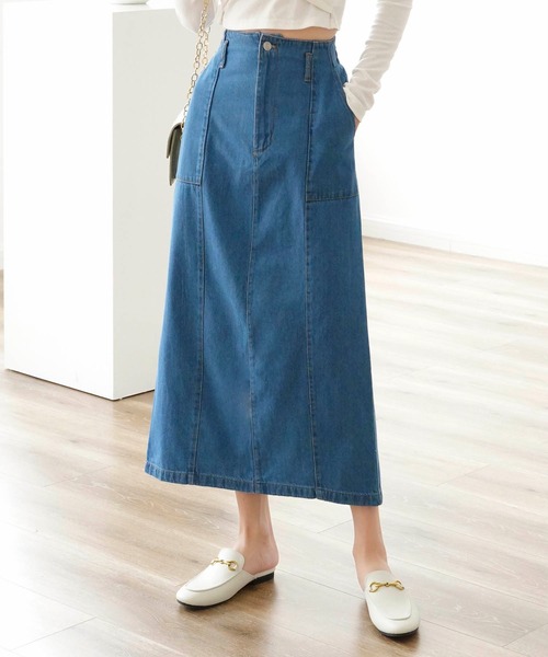 Mayree（メイリー）の「【Mayree】ヘビーツイル＆デニムロングタイトスカート 2021SS（デニムスカート・レディース・ブラック/ブルー/サンドベージュ/インディゴブルー/アイボリー・FREE）」の21枚目の写真