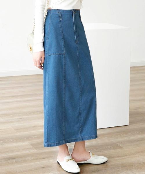 Mayree（メイリー）の「【Mayree】ヘビーツイル＆デニムロングタイトスカート 2021SS（デニムスカート・レディース・ブラック/ブルー/サンドベージュ/インディゴブルー/アイボリー・FREE）」の22枚目の写真