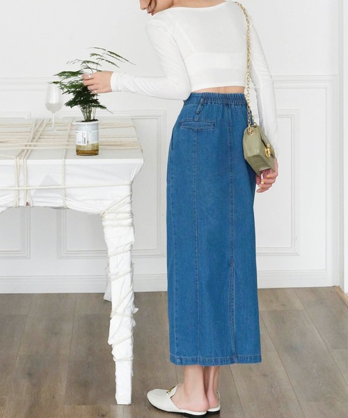 Mayree（メイリー）の「【Mayree】ヘビーツイル＆デニムロングタイトスカート 2021SS（デニムスカート・レディース・ブラック/ブルー/サンドベージュ/インディゴブルー/アイボリー・FREE）」の20枚目の写真