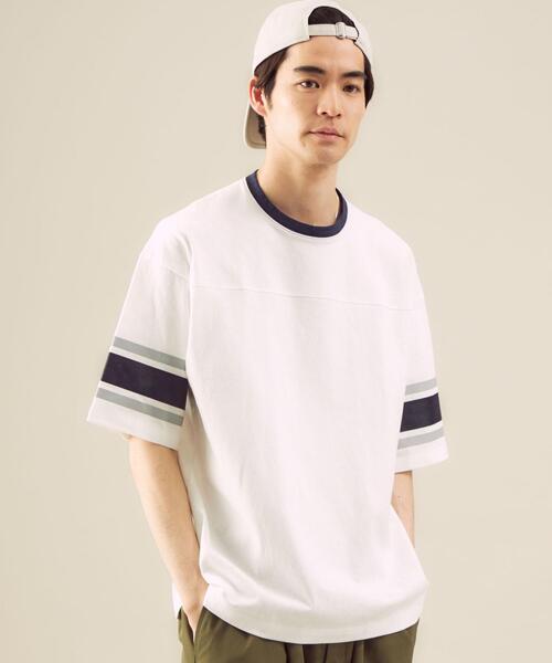 green label relaxing（グリーンレーベルリラクシング）の「【 WEB限定 】[ GLR/ -or ] フットボール ワイド Tシャツ ユニセックス 男女兼用（Tシャツ/カットソー・メンズ・ホワイト/ベージュ/ロイヤルブルー・M/L）」の2枚目の写真