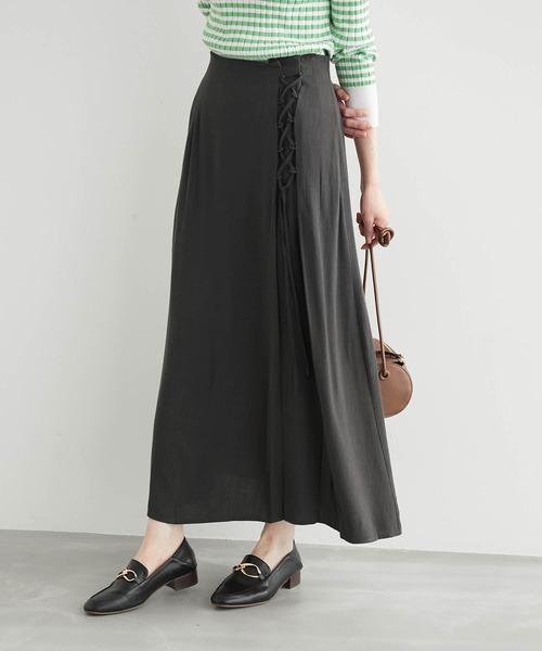 ROPE' PICNIC（ロペピクニック）の「リネン混レースアップフレアスカート（スカート・レディース・ブラック系その他/ベージュ/ライトグリーン・36/38/40）」の2枚目の写真