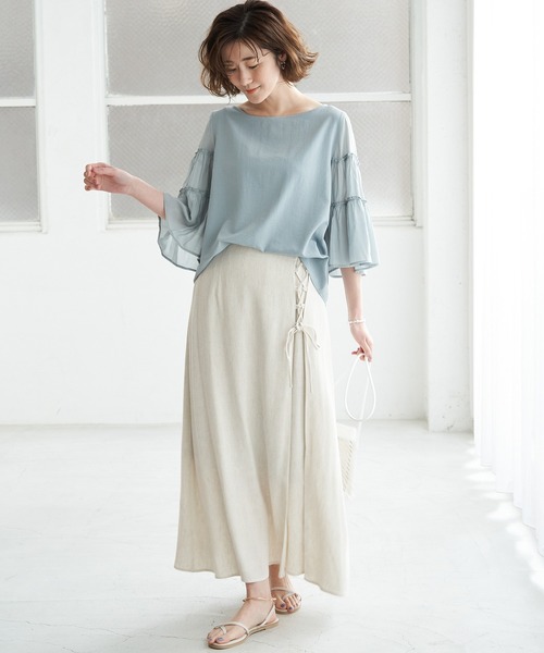 ROPE' PICNIC（ロペピクニック）の「リネン混レースアップフレアスカート（スカート・レディース・ブラック系その他/ベージュ/ライトグリーン・36/38/40）」の11枚目の写真