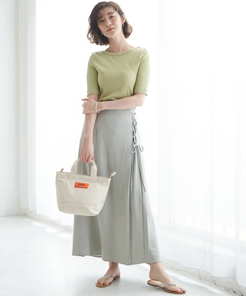 ROPE' PICNIC（ロペピクニック）の「リネン混レースアップフレアスカート（スカート・レディース・ブラック系その他/ベージュ/ライトグリーン・36/38/40）」の14枚目の写真