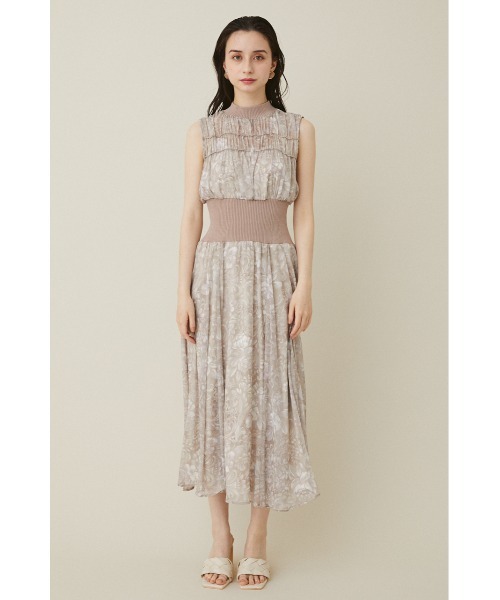 【限定1着】ハンドメイド　レディース　ノースリーブワンピース　リップル♬ ノースリーブパイン柄ブラウジングロングワンピース レディース