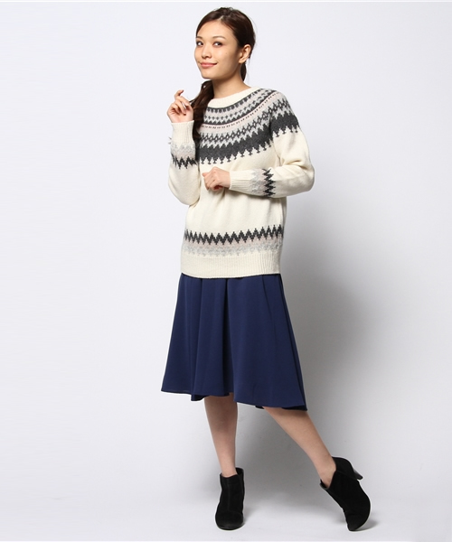 ESTNATION(エストネーション)の「ESTNATION フェアアイル柄ジャガードニット(ニット/セーター・レディース・オフホワイト/グレー・38)」の4枚目の写真