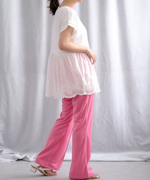 ＡＮＤＪ（アンドジェイ）の「ウエスト切替スカラップ刺繍フレンチ袖ペプラムトップス（Tシャツ/カットソー・レディース・ブラック/ホワイト・M）」の5枚目の写真