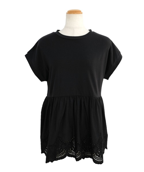 ＡＮＤＪ（アンドジェイ）の「ウエスト切替スカラップ刺繍フレンチ袖ペプラムトップス（Tシャツ/カットソー・レディース・ブラック/ホワイト・M）」の16枚目の写真