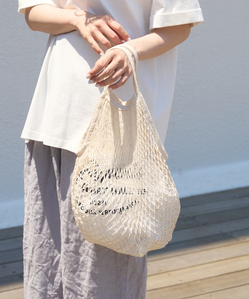 PUAL CE CIN（ピュアルセシン）の「巾着付き編みBAG（ハンドバッグ・レディース・ホワイト/ブラック/ナチュラル/ブルー・FREE）」の6枚目の写真