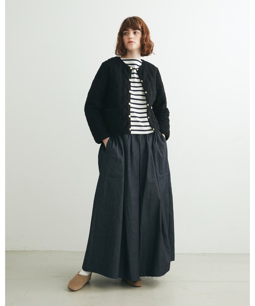 Traditional Weatherwear（トラディショナルウェザーウェア）の「ARKLEY/アークリー（ノーカラージャケット・レディース・ブラック×ブラック/ホワイト系その他・36/34）」の4枚目の写真