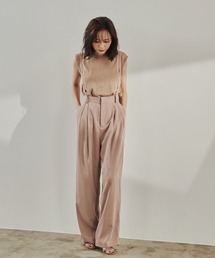 サスペンダー付きタックワイドパンツ