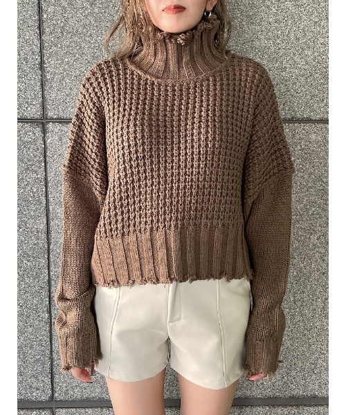 ENVYM（アンビー）の「クラッシュ２Ｗａｙニット（ニット/セーター・レディース・ホワイト/ブラック/モカ・FREE）」の4枚目の写真