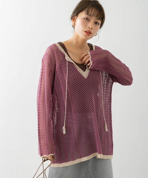 URBAN RESEARCH Sonny Label（アーバンリサーチサニーレーベル）の「クロシェライクスキッパーニット（ニット/セーター・レディース・オフホワイト/パープル系その他/ブラウン・FREE）」の3枚目の写真