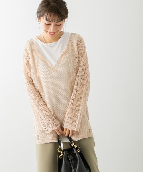 URBAN RESEARCH Sonny Label（アーバンリサーチサニーレーベル）の「クロシェライクスキッパーニット（ニット/セーター・レディース・オフホワイト/パープル系その他/ブラウン・FREE）」の2枚目の写真