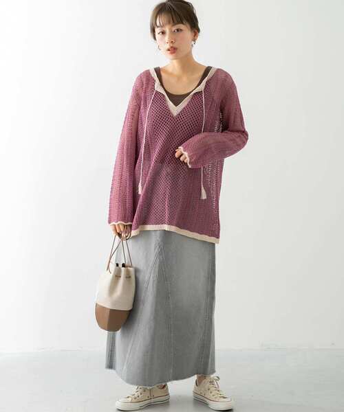 URBAN RESEARCH Sonny Label（アーバンリサーチサニーレーベル）の「クロシェライクスキッパーニット（ニット/セーター・レディース・オフホワイト/パープル系その他/ブラウン・FREE）」の21枚目の写真