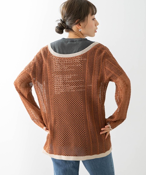 URBAN RESEARCH Sonny Label（アーバンリサーチサニーレーベル）の「クロシェライクスキッパーニット（ニット/セーター・レディース・オフホワイト/パープル系その他/ブラウン・FREE）」の8枚目の写真