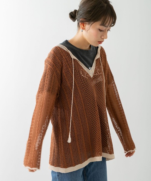 URBAN RESEARCH Sonny Label（アーバンリサーチサニーレーベル）の「クロシェライクスキッパーニット（ニット/セーター・レディース・オフホワイト/パープル系その他/ブラウン・FREE）」の14枚目の写真