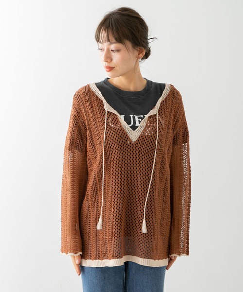 URBAN RESEARCH Sonny Label（アーバンリサーチサニーレーベル）の「クロシェライクスキッパーニット（ニット/セーター・レディース・オフホワイト/パープル系その他/ブラウン・FREE）」の12枚目の写真