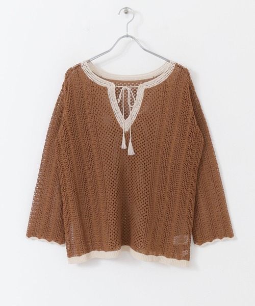 URBAN RESEARCH Sonny Label（アーバンリサーチサニーレーベル）の「クロシェライクスキッパーニット（ニット/セーター・レディース・オフホワイト/パープル系その他/ブラウン・FREE）」の19枚目の写真