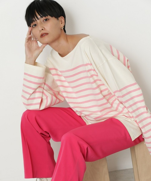 ROSE BUD（ローズバッド）の「ナバルボーダーロングTシャツ（Tシャツ/カットソー・レディース・ブルー/ピンク/グリーン・FREE）」の3枚目の写真