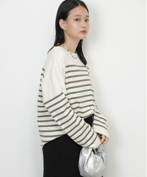 ROSE BUD（ローズバッド）の「ナバルボーダーロングTシャツ（Tシャツ/カットソー・レディース・ブルー/ピンク/グリーン・FREE）」の2枚目の写真