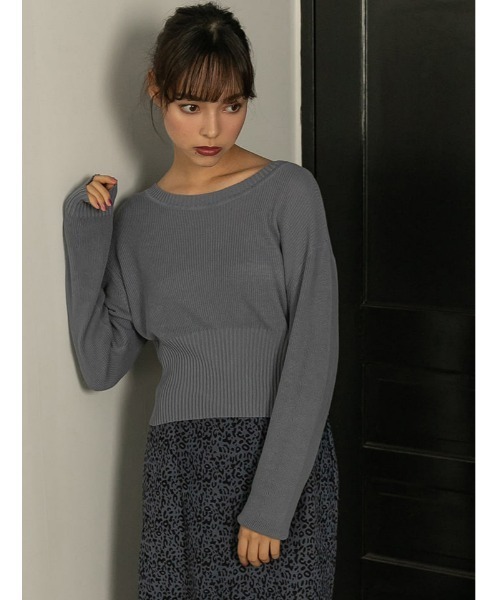 fifth calin(フィフスカラン)の「ウエストリブ透かし編みニット(Tシャツ/カットソー・レディース・ブルー/ホワイト・MEDIUM)」の2枚目の写真