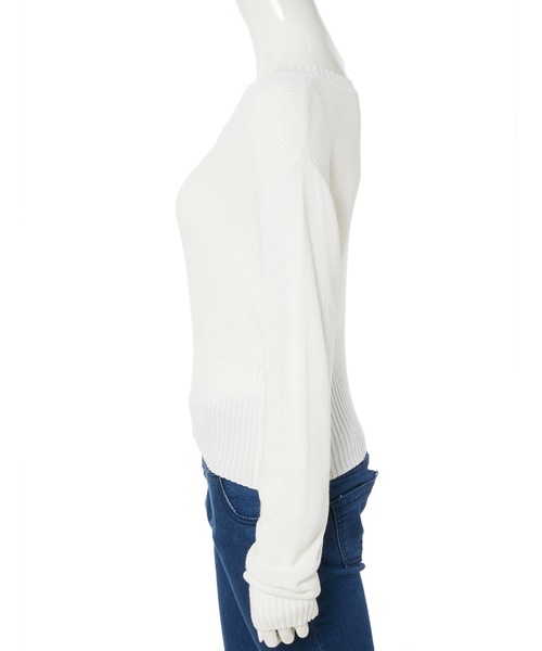 fifth calin(フィフスカラン)の「ウエストリブ透かし編みニット(Tシャツ/カットソー・レディース・ブルー/ホワイト・MEDIUM)」の7枚目の写真