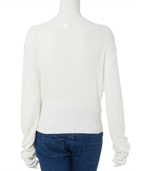 fifth calin(フィフスカラン)の「ウエストリブ透かし編みニット(Tシャツ/カットソー・レディース・ブルー/ホワイト・MEDIUM)」の6枚目の写真