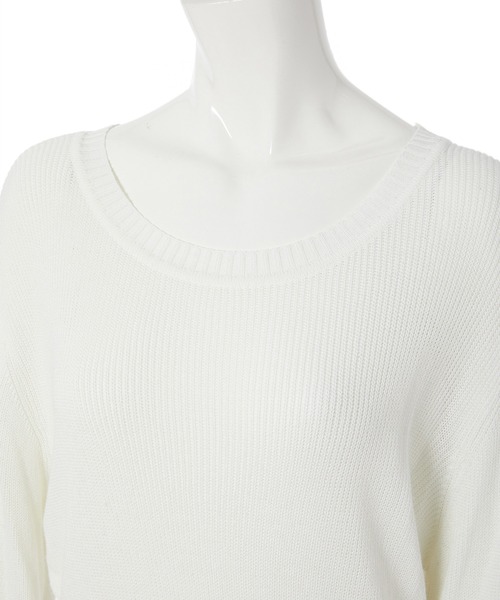 fifth calin(フィフスカラン)の「ウエストリブ透かし編みニット(Tシャツ/カットソー・レディース・ブルー/ホワイト・MEDIUM)」の4枚目の写真