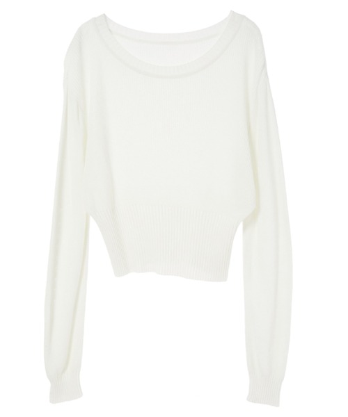 fifth calin(フィフスカラン)の「ウエストリブ透かし編みニット(Tシャツ/カットソー・レディース・ブルー/ホワイト・MEDIUM)」の9枚目の写真