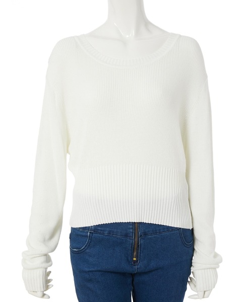 fifth calin(フィフスカラン)の「ウエストリブ透かし編みニット(Tシャツ/カットソー・レディース・ブルー/ホワイト・MEDIUM)」の5枚目の写真