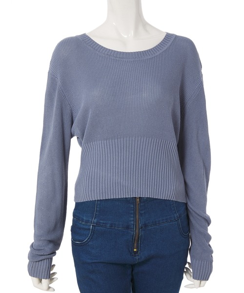 fifth calin(フィフスカラン)の「ウエストリブ透かし編みニット(Tシャツ/カットソー・レディース・ブルー/ホワイト・MEDIUM)」の11枚目の写真
