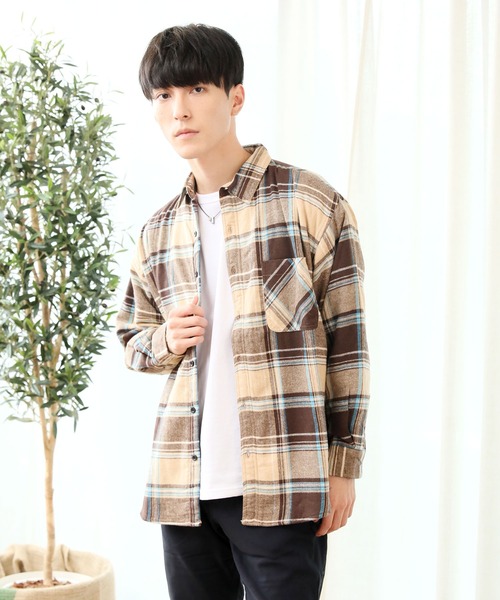 TopIsm(トップイズム)の「裏シャギーCPOネルチェックシャツジャケット(シャツ/ブラウス・メンズ・ベージュ/ブラウン/レッド/ブルー・LL/M/L)」の2枚目の写真
