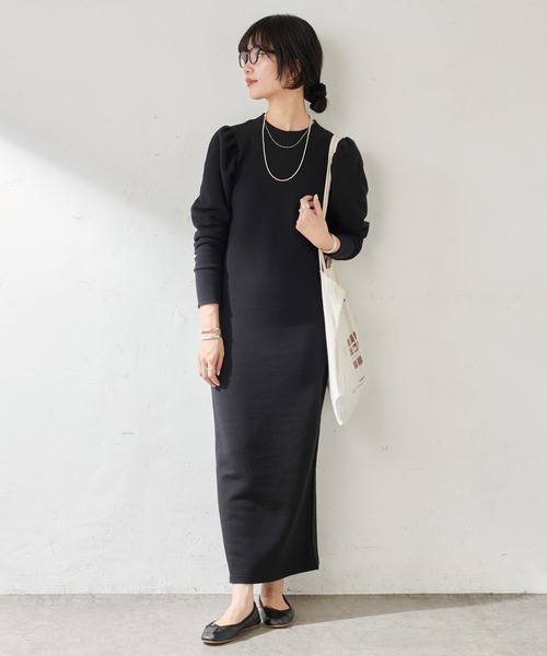 SHENERY（シーナリー）の「リヨセル/コットン裏毛パフスリーブワンピース（ワンピース・レディース・ブラック/グレー・FREE）」の9枚目の写真