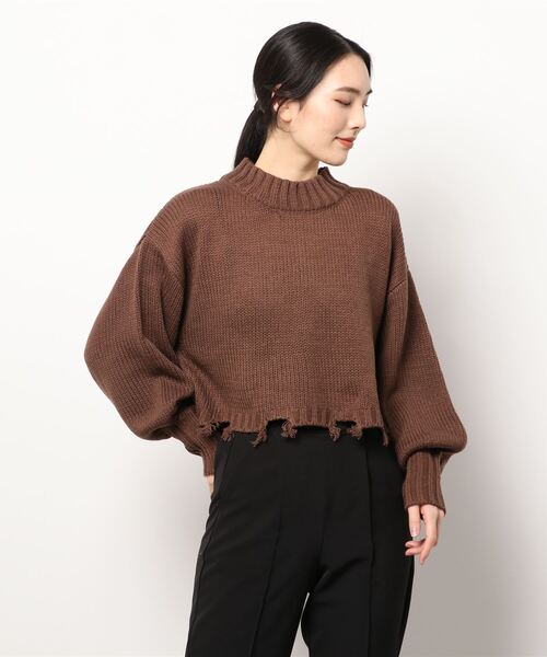KOBE LETTUCE(コウベレタス)の「裾ダメージボリューム袖ショートニット(ニット/セーター・レディース・ブラック/アイボリー/モカ・FREE)」の13枚目の写真