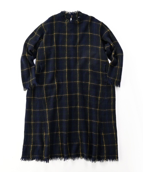 45R インドメリノ縮絨のチェック馬比古ドレス　赤　チェック 45R（フォーティファイブアール）の「インドメリノ縮絨の