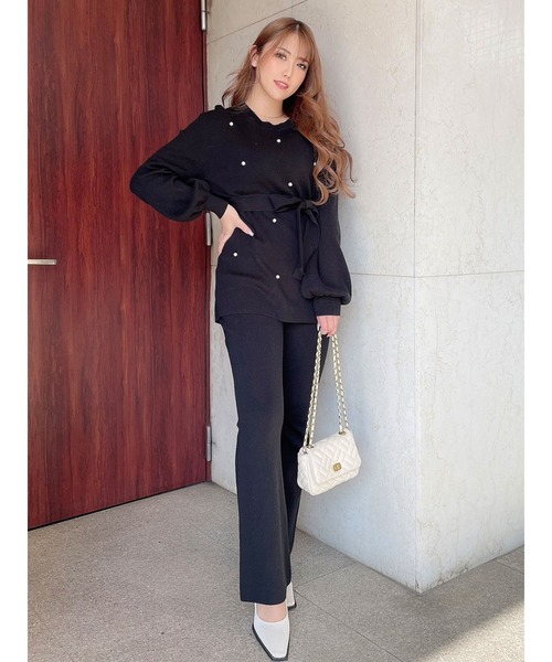 DURAS(デュラス)の「裾フレアニットパンツ(その他パンツ・レディース・ブラック/ベージュ・FREE)」の2枚目の写真
