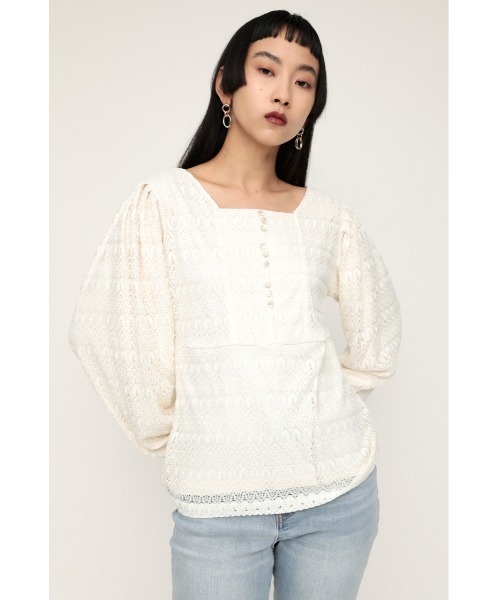 SLY(スライ)の「SCALLOP LACE TUNIC レース トップス(Tシャツ/カットソー・レディース・ブラック/グリーン/オフホワイト・FREE)」の1枚目の写真