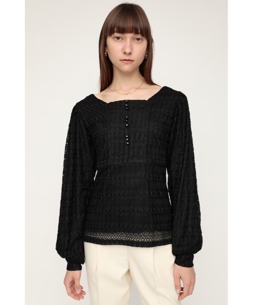 SLY(スライ)の「SCALLOP LACE TUNIC レース トップス(Tシャツ/カットソー・レディース・ブラック/グリーン/オフホワイト・FREE)」の2枚目の写真
